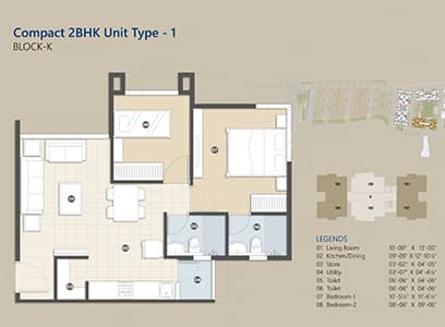 Compact 2BHK Unit Type - 1